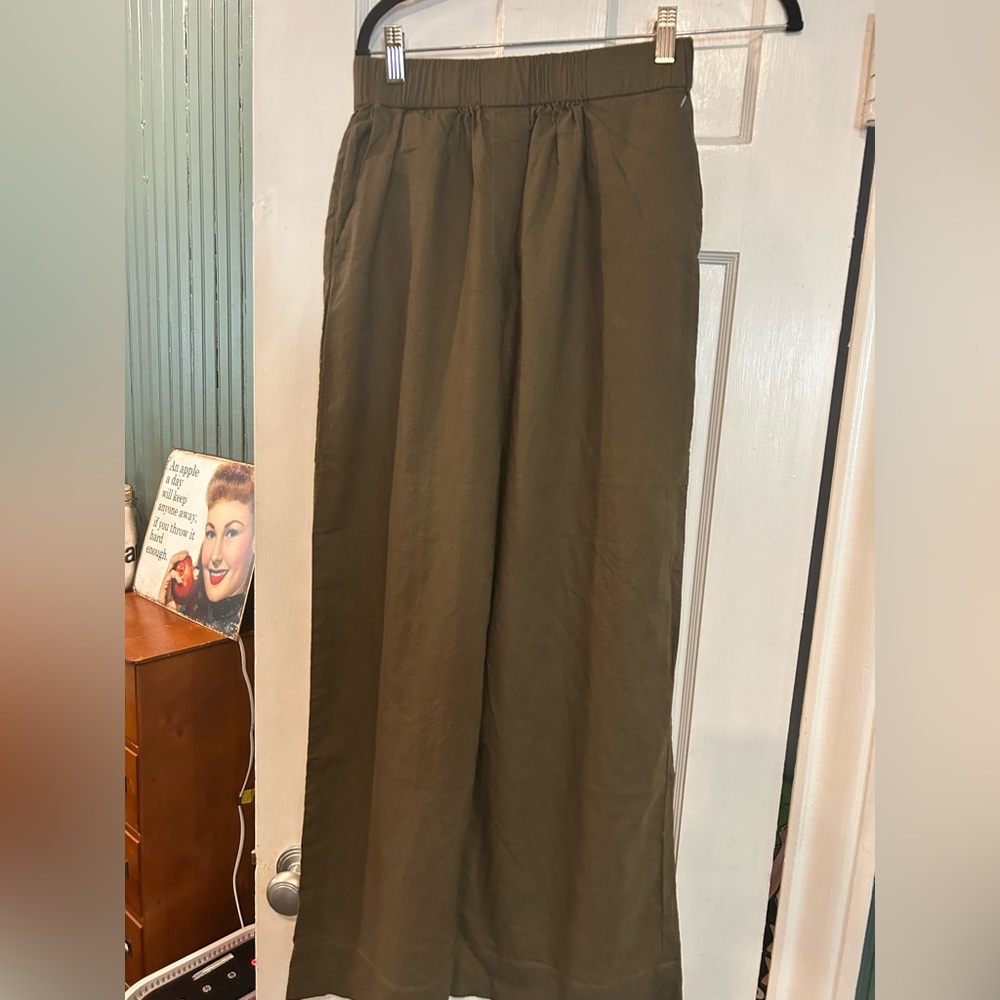 Daily Drills sz S brown linen wide leg Chinos